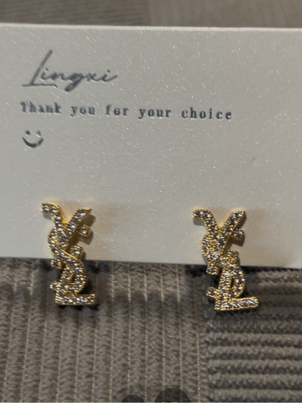 Gold tone Pavé Lettered Rhinestone Drop Stud Earrings -
